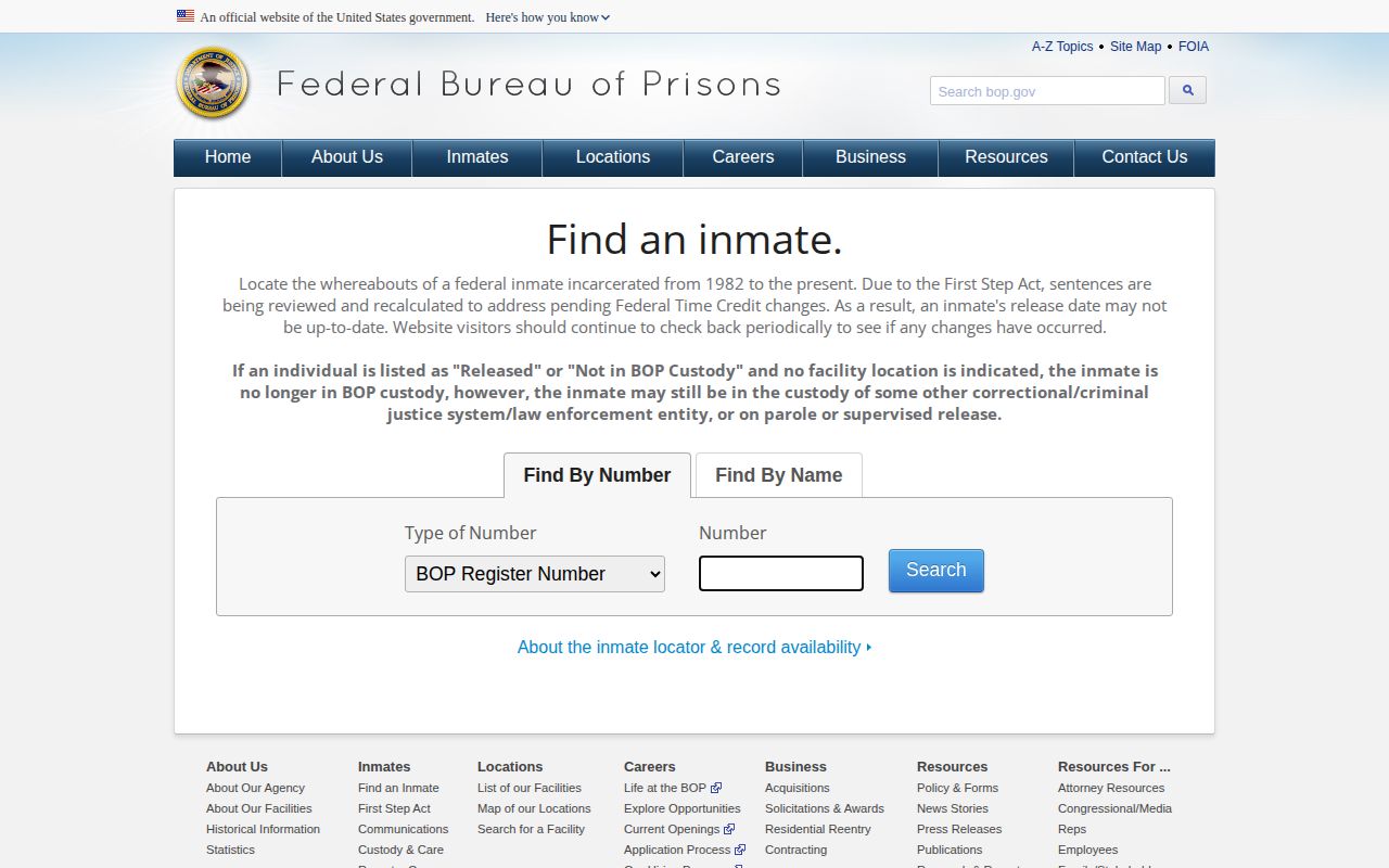 Federal Bureau of Prisons historical inmate locator