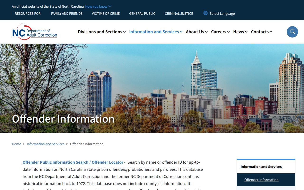 North Carolina DAC offender search coverage page